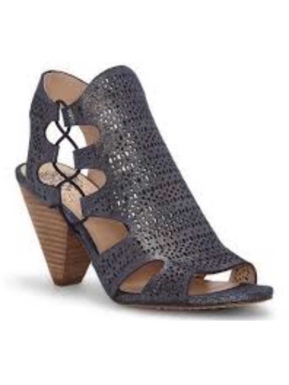 Eadon Women's Grey Blue Metallic Perforated Cutout Heel Sandal 8.5